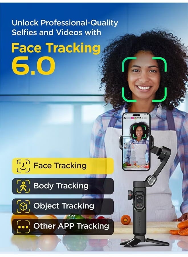 اوتشوان مثبت جيمبال من AOCHUAN لأجهزة iPhone، مزود بعجلة تركيز لتتبع الوجه/الأجسام، متوافق مع iPhone 16 و15 Pro Max/Android، قابل للطي، ثلاثي المحاور، محمول باليد، لتسجيل الفيديو - Smart XE - Image 2